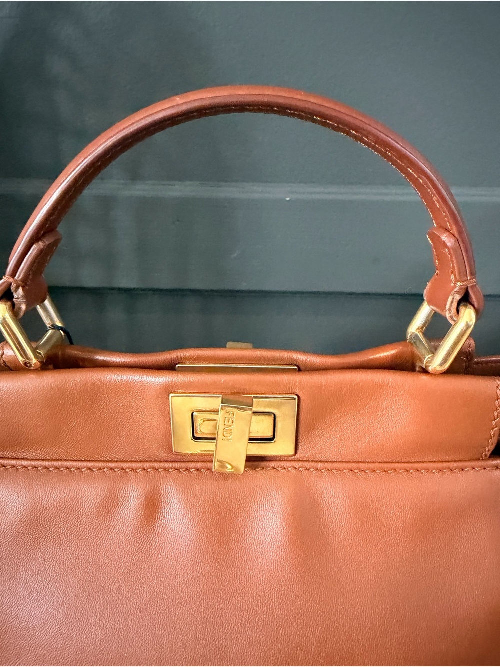 Fendi Peekaboo Mini Brown Leather Top Handle Crossbody Bag Gold Hardware - Picture 6 of 15
